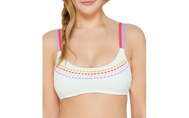  Juniors’ Textured Bralette Bikini Top, White, X-Large