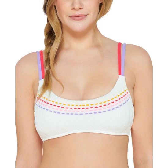  Juniors’ Textured Bralette Bikini Top, X-Small, White