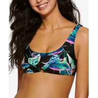 Hula Honey Juniors’ Twisted Palms Ring-Front Bralette Bikini Top, Black, S