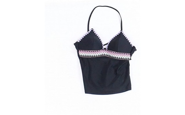  Juniors’ Zig Zag Zink Tankini Top, Black, XS