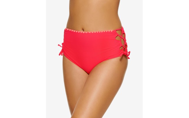  Juniors’ Zig-Zag Zinc Cheeky High-Waist Bikini Bottom, Red, X-Small