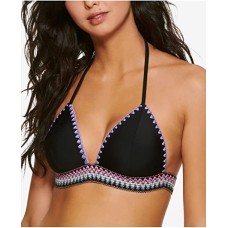 Hula Honey Juniors’ Zig-Zag Zinc Triangle Bikini Top, Black, S