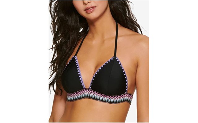  Juniors’ Zig-Zag Zinc Triangle Bikini Top, Black, S