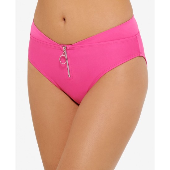  Juniors’ Zippered High-Waist Bikini Bottoms, Large, Pink