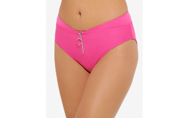  Juniors’ Zippered High-Waist Bikini Bottoms, Large, Pink