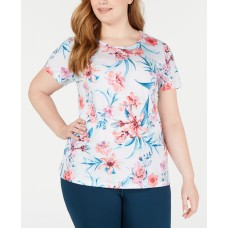 Ideology Floral-Printed Keyhole-Back T-Shirt