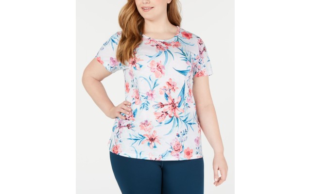  Floral-Printed Keyhole-Back T-Shirt