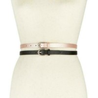 INC International Concepts 2-for-1 Solid Belts, Black/Pink, XL