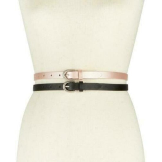  2-for-1 Solid Belts, Black/Pink, XL
