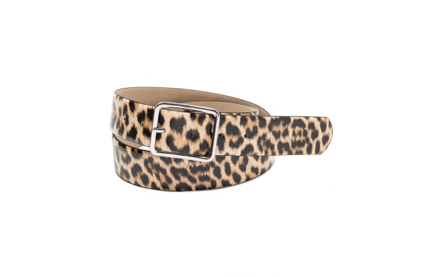  Animal Print Panel Belt, Brown, L