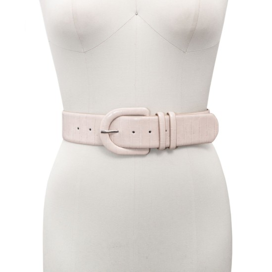 Croc-Embossed Stretch Belt With Covered Buckle,