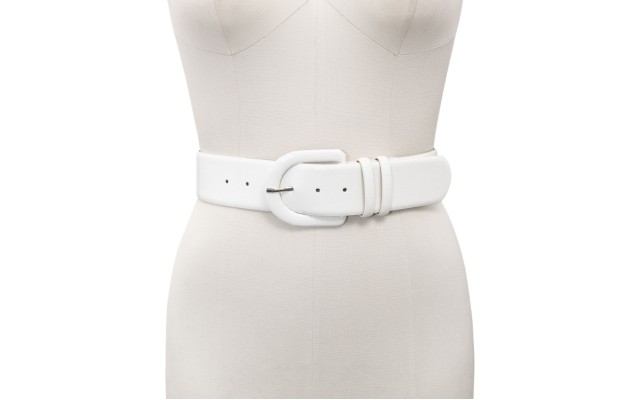  Croc-Embossed Stretch Belt With Covered Buckle, White, M/L