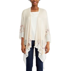 Inc International Concepts Floral Border Knit Ruana, Brown