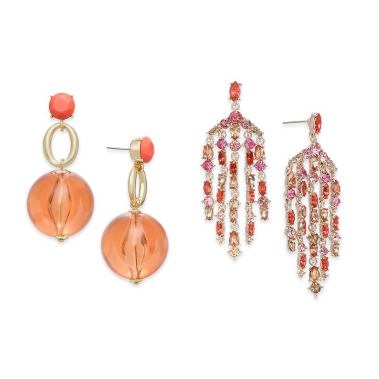  International Concepts Gold-Tone Coral Stone & Bead, Rose Gold Stone Chandelier – 2 Pack