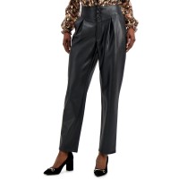 Inc Women’s Dress Pants Faux Leather Pleat Front Cropped, Black 8X30