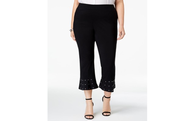 INC Womens Plus Size Ponte Studded Capri Pants, Black 24W