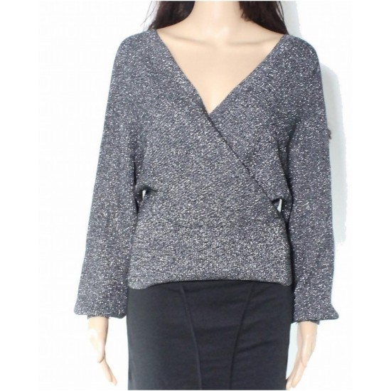 Inc Women’s Sweater Pullover Metallic Surplice, Black L