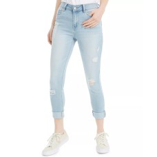 Indigo Rein Juniors’ Ripped Roll-Cuff Skinny Jeans, Blue, Size 0