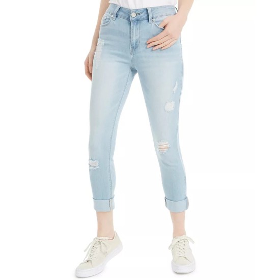  Juniors’ Ripped Roll-Cuff Skinny Jeans, Blue, Size 0