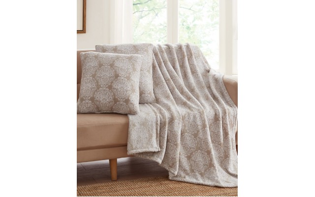 Home 3 PC Yasmina Rainy Day Decorative Pillows and Throw Set, Beige
