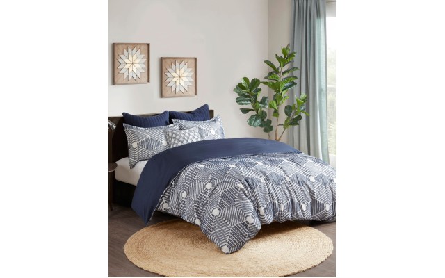  Ellipse King/California King 3 Piece Cotton Jacquard Comforter Set, Blue