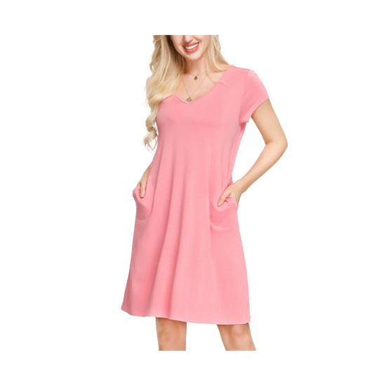  Women’s Swing Dress with Pockets, (Pink,Small)