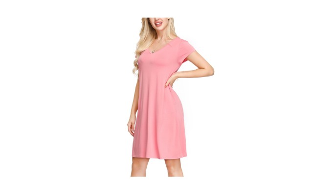  Women’s Swing Dress with Pockets, (Pink,Small)