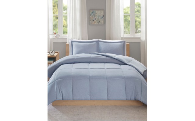  Carson Full/Queen Reversible Frosted Print Plush to Heathered Microfiber 3 Piece Comforter Set, Blue