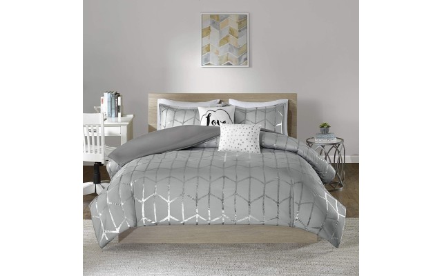  Raina 5-Pc. King/California King Duvet Cover Set Bedding, Silver