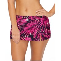 Island Escape Beach Printed Swim Skirt, Black/Pink, 16