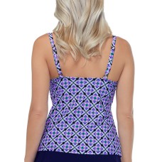 Island Escape Day Break Printed Sail Away Underwire Tankini Top, 6, Blue