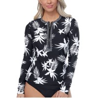 Island Escape Hawaii Gardens Printed Rash Guard, Black, Small