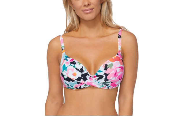  Honey Bloom Gemini Twist-Front Bikini Top, Pink, 12