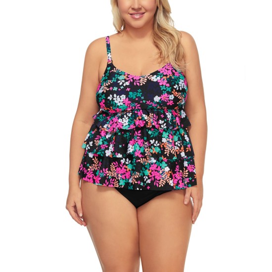  Plus Size Tiered Tankini Top, 20W, Multicolor