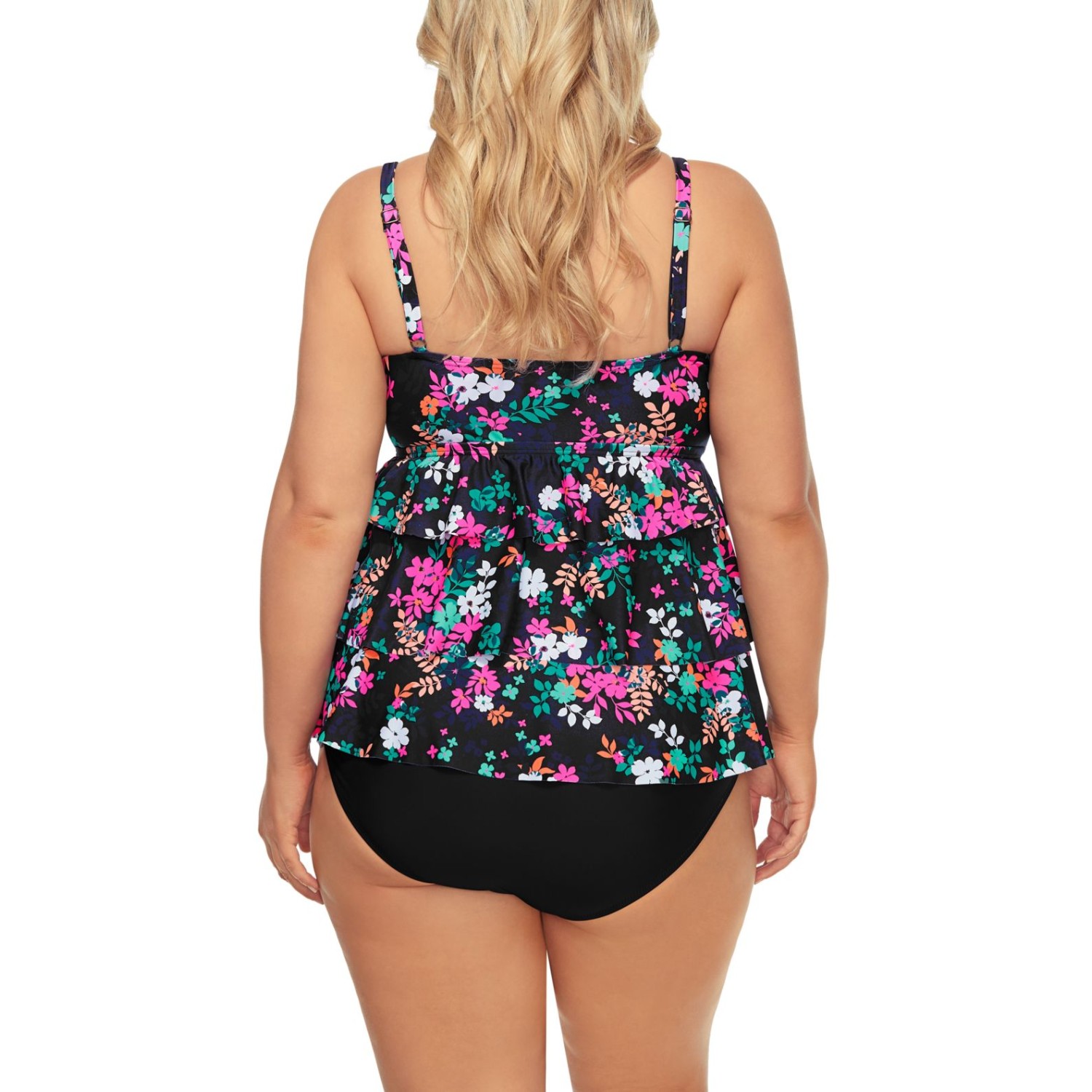 Island Escape Plus Size Tiered Tankini Top, 20W, Multicolor