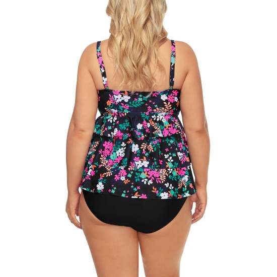  Plus Size Tiered Tankini Top, 20W, Multicolor