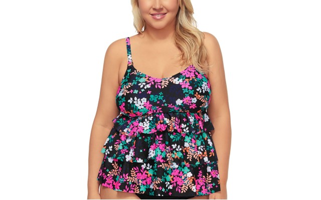  Plus Size Tiered Tankini Top, 20W, Multicolor