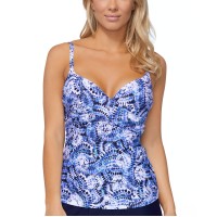Island Escape Saltwater Tie-Dye Gemini Printed Tankini Top, Blue/White,10