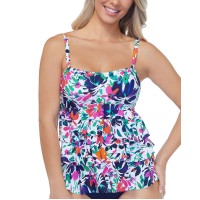 Island Escape Sunny Days Printed Tiered Tankini Top, 8, White