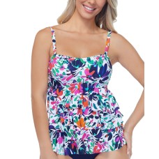 Island Escape Sunny Days Printed Tiered Tankini Top, 8, White