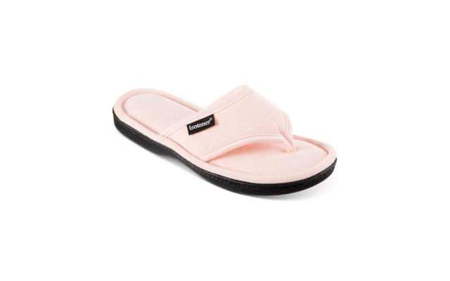  Signature Women’s Jersey Cambell Thong Slippers With Memory Foam, Beige, L