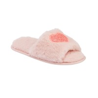 Jenni Women’s Faux-Fur Glitter Heart Slippers- (7,8)