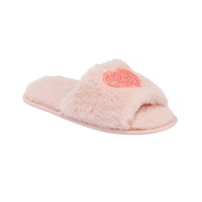 Jenni Women’s Faux-Fur Glitter Heart Slippers- (7,8)