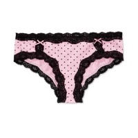 Jenni Women’s Lace Trim Bikini Underwear Panties (Pink/Black Dot, XX-L)