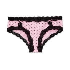 Jenni Women’s Lace Trim Bikini Underwear Panties (Pink/Black Dot, XX-L)