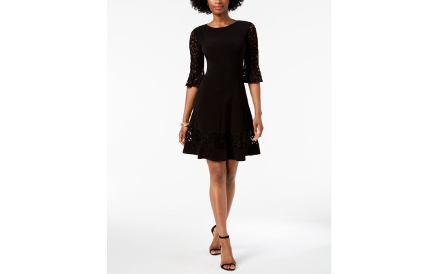  Petite Lace-Sleeve A-Line Dress