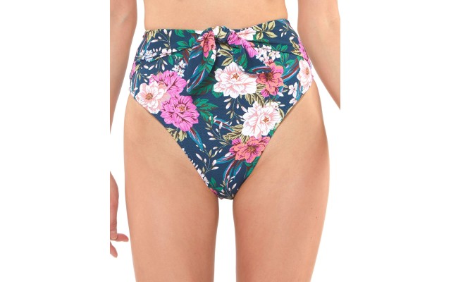  Floral-Print High-Waist Bikini Bottoms, Small, Blue