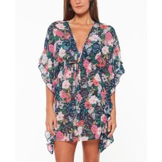 Jessica Simpson Gardenia Paradise Ruffled Kimono Cover-Up, Navy, M