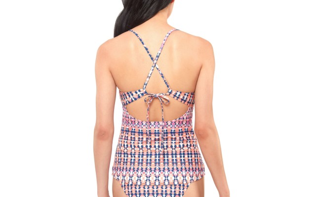 Jessica Simpson Laguna Beach Crossed Back Tankini Top Women’s Swimsuit, Pink, M