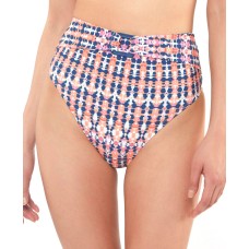 Jessica Simpson Laguna Beach High-Waist Belted Bikini Bottoms,Blue/Pink X-Large